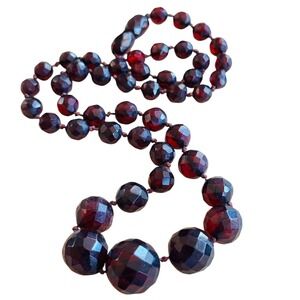 VTG Bakelite Necklace Red Cherry Amber Art Deco Faceted Beads Tested Graduated